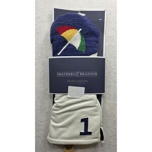 Smathers & Branson White & Blue Umbrella Golf Driver Leather Headcover. NWT